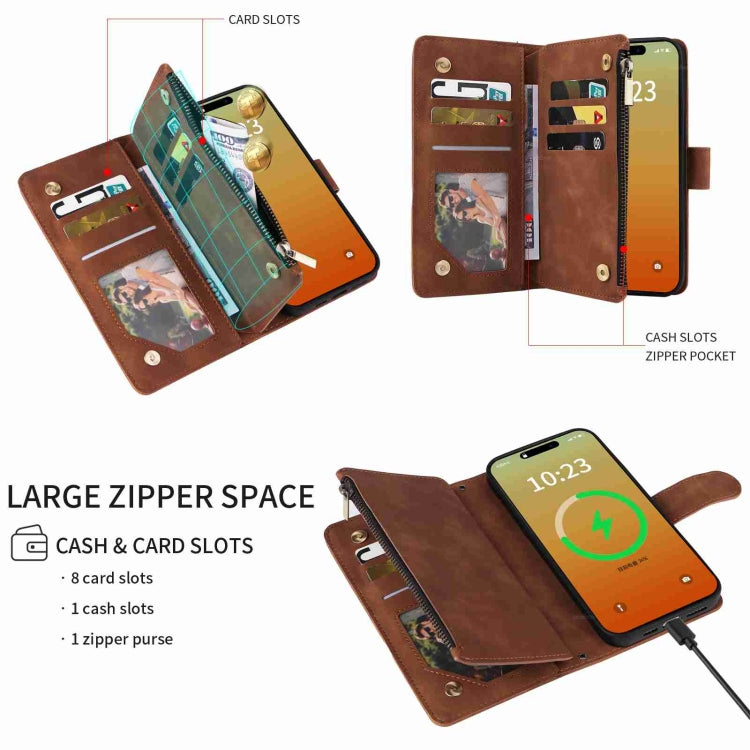 For iPhone 15 Pro Max Crossbody Multi-card Slot Wallet Zipper Leather Phone Case(Brown) - HoMEdemic™ 