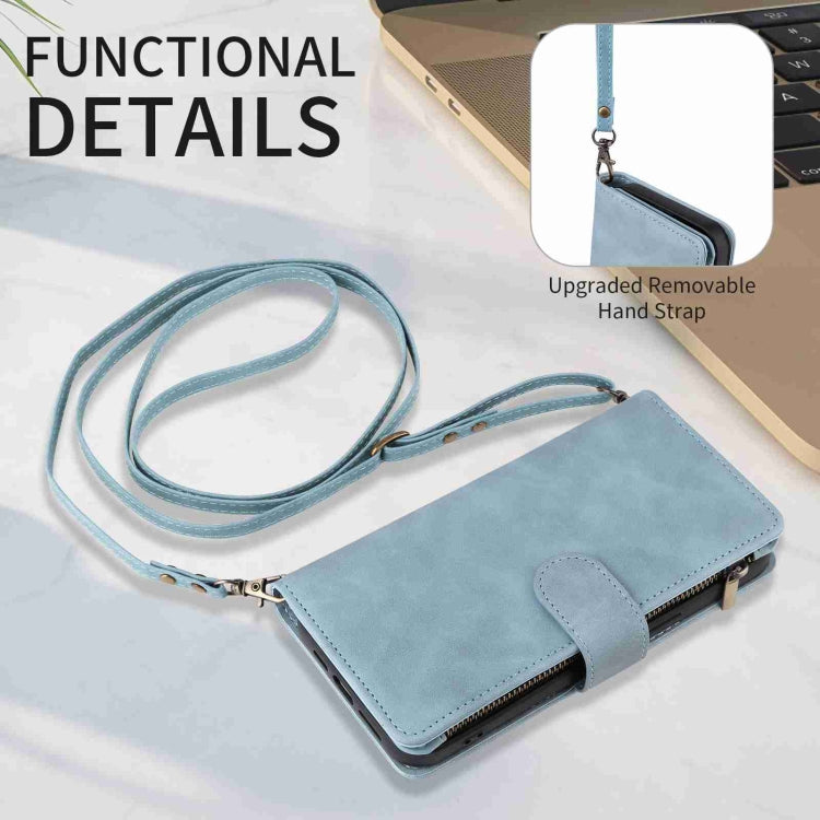 For iPhone 15 Pro Crossbody Multi-card Slot Wallet Zipper Leather Phone Case(Light Blue) - HoMEdemic™ 