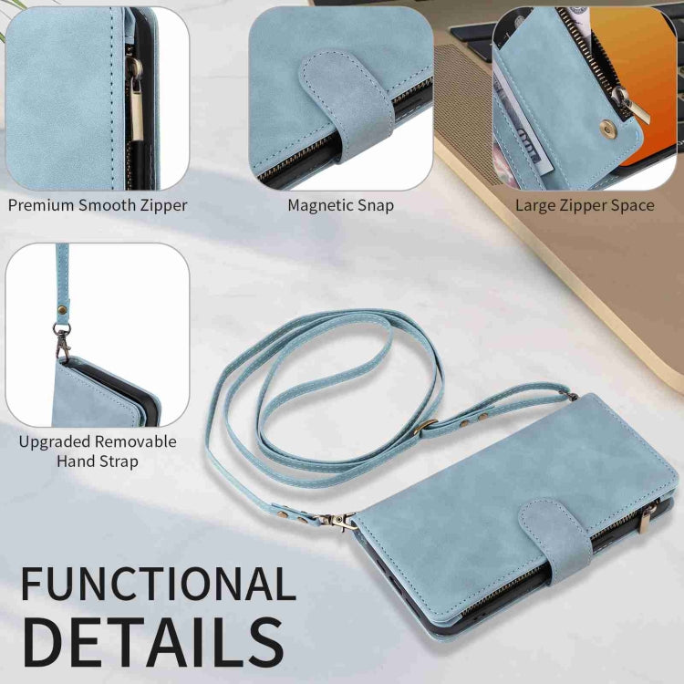 For iPhone 15 Pro Crossbody Multi-card Slot Wallet Zipper Leather Phone Case(Light Blue) - HoMEdemic™ 
