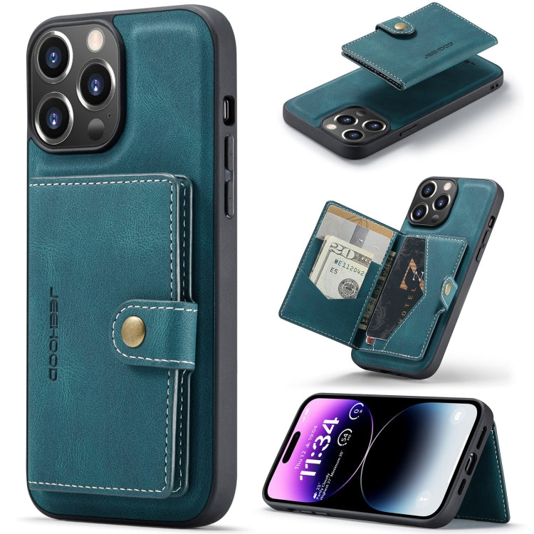 For iPhone 15 Pro Max JEEHOOD Retro Magnetic Detachable Leather Phone Case(Blue) - HoMEdemic™ 
