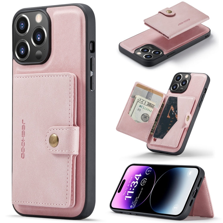 For iPhone 15 Pro Max JEEHOOD Retro Magnetic Detachable Leather Phone Case(Pink) - HoMEdemic™ 
