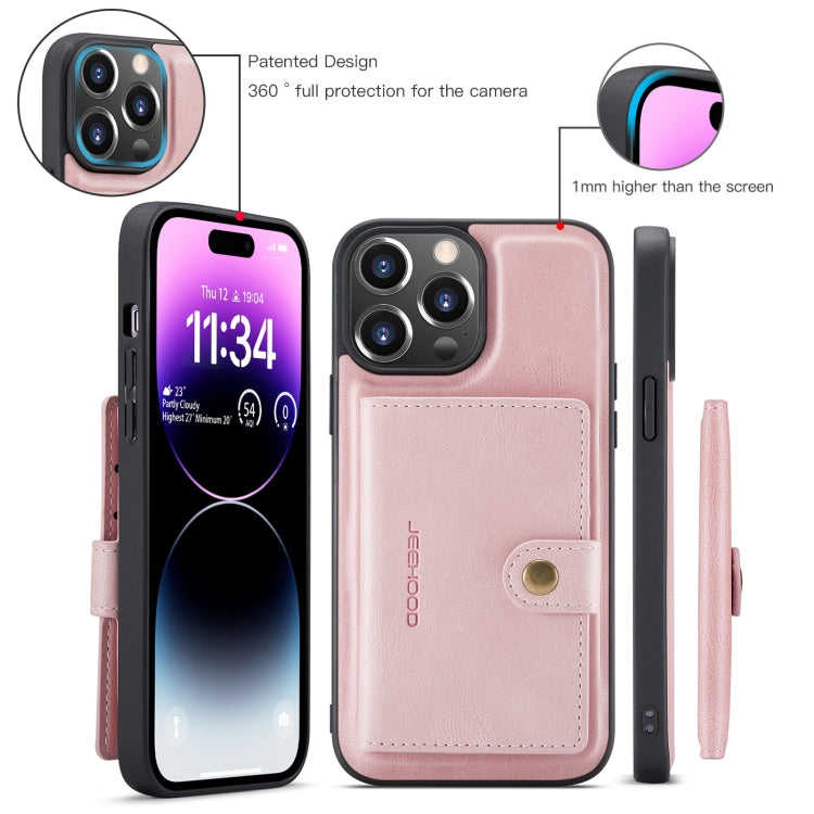For iPhone 15 Pro Max JEEHOOD Retro Magnetic Detachable Leather Phone Case(Pink) - HoMEdemic™ 
