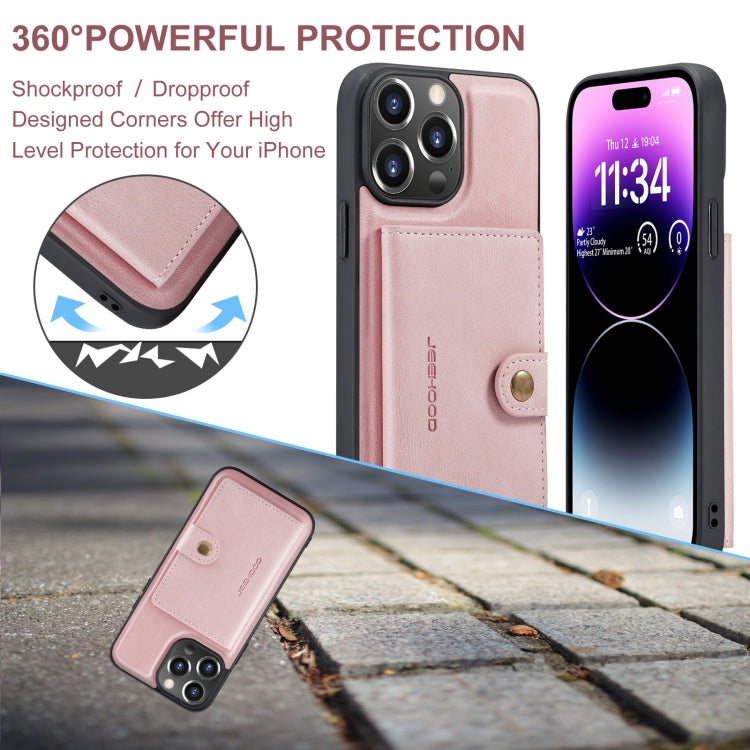 For iPhone 15 Pro Max JEEHOOD Retro Magnetic Detachable Leather Phone Case(Pink) - HoMEdemic™ 