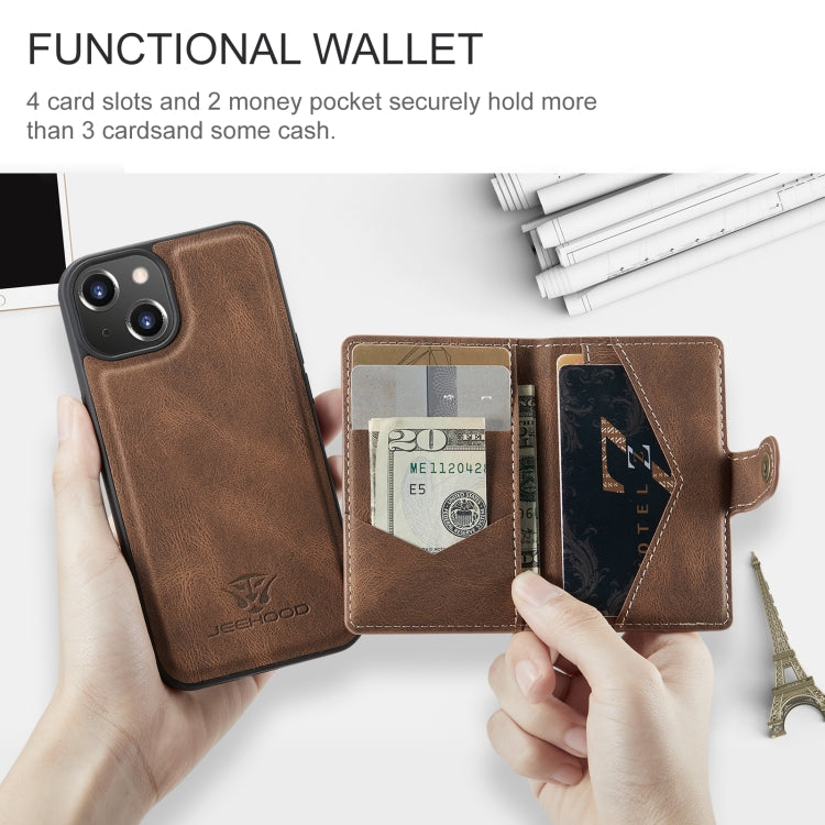 For iPhone 15 Plus JEEHOOD Retro Magnetic Detachable Leather Phone Case(Brown) - HoMEdemic™ 