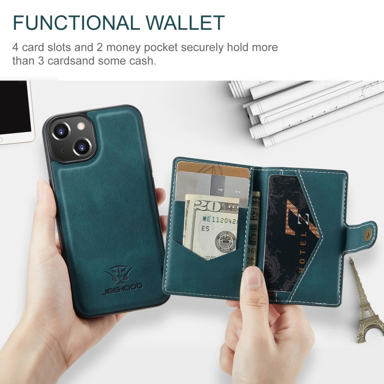 For iPhone 15 Plus JEEHOOD Retro Magnetic Detachable Leather Phone Case(Blue) - HoMEdemic™ 