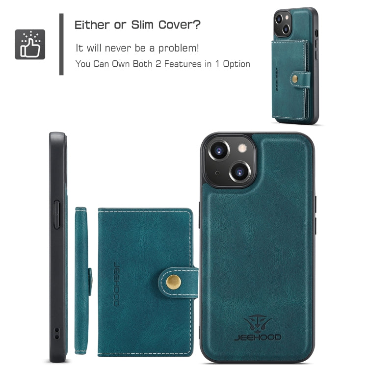 For iPhone 15 Plus JEEHOOD Retro Magnetic Detachable Leather Phone Case(Blue) - HoMEdemic™ 
