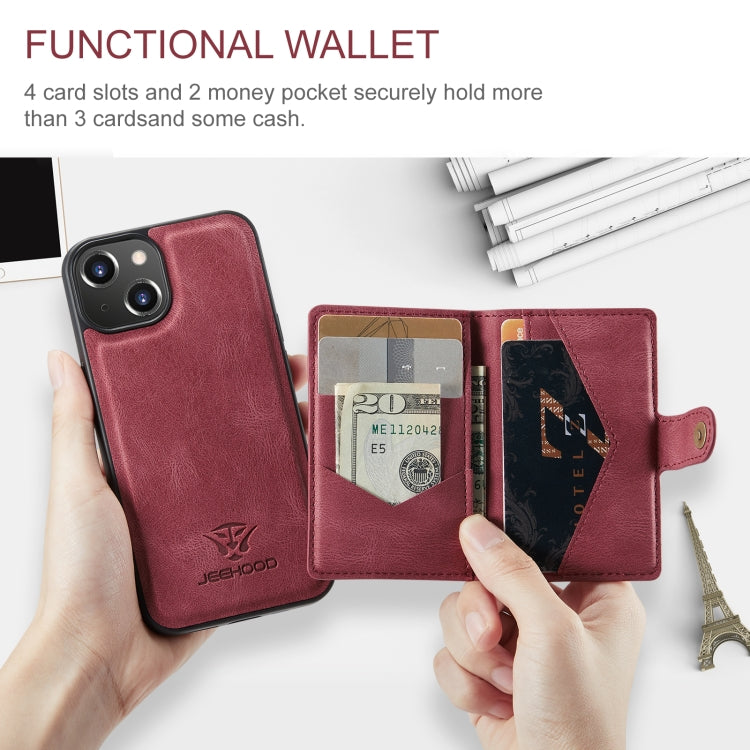 For iPhone 15 JEEHOOD Retro Magnetic Detachable Leather Phone Case(Red) - HoMEdemic™ 