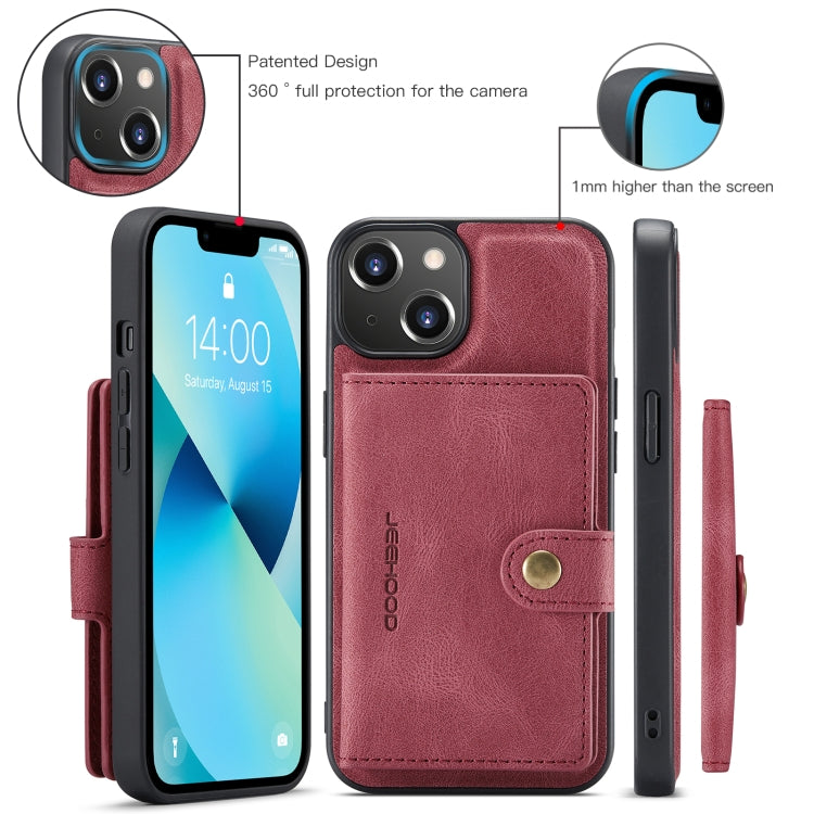 For iPhone 15 JEEHOOD Retro Magnetic Detachable Leather Phone Case(Red) - HoMEdemic™ 