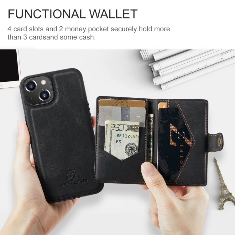 For iPhone 15 JEEHOOD Retro Magnetic Detachable Leather Phone Case(Black) - HoMEdemic™ 