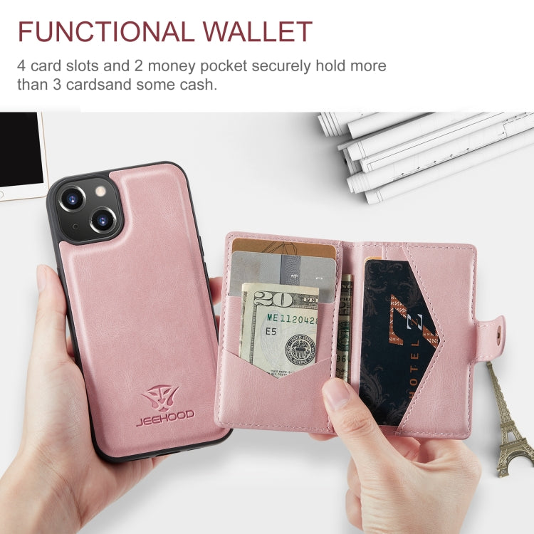 For iPhone 15 JEEHOOD Retro Magnetic Detachable Leather Phone Case(Pink) - HoMEdemic™ 