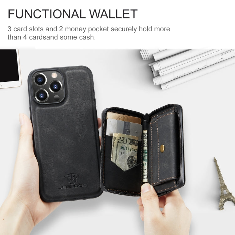 For iPhone 15 Pro Max JEEHOOD Magnetic Zipper Wallet Leather Phone Case(Black) - HoMEdemic™ 