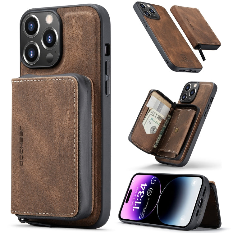 For iPhone 15 Pro Max JEEHOOD Magnetic Zipper Wallet Leather Phone Case(Brown) - HoMEdemic™ 