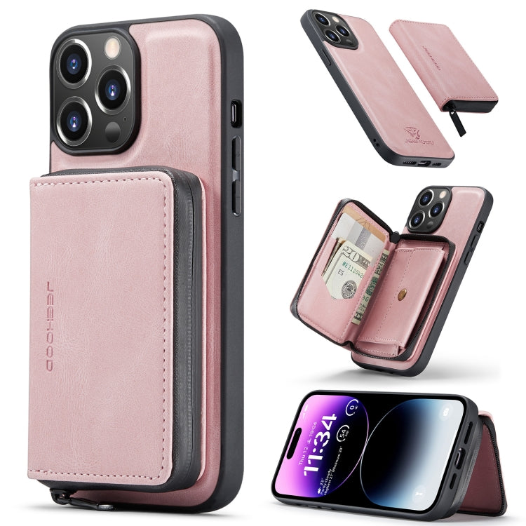 For iPhone 15 Pro Max JEEHOOD Magnetic Zipper Wallet Leather Phone Case(Pink) - HoMEdemic™ 