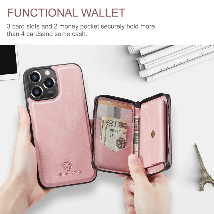For iPhone 15 Pro Max JEEHOOD Magnetic Zipper Wallet Leather Phone Case(Pink) - HoMEdemic™ 