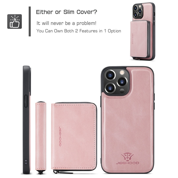 For iPhone 15 Pro Max JEEHOOD Magnetic Zipper Wallet Leather Phone Case(Pink) - HoMEdemic™ 