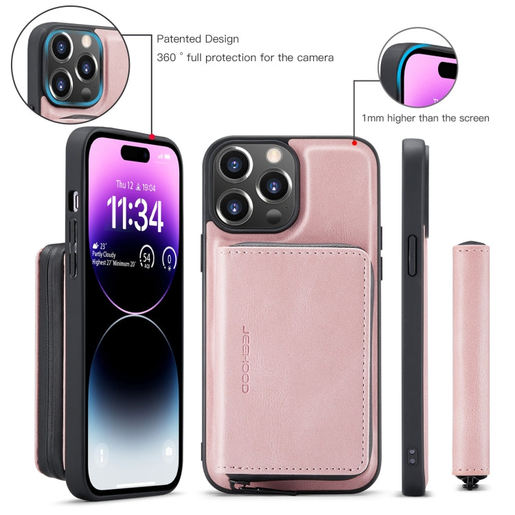 For iPhone 15 Pro Max JEEHOOD Magnetic Zipper Wallet Leather Phone Case(Pink) - HoMEdemic™ 