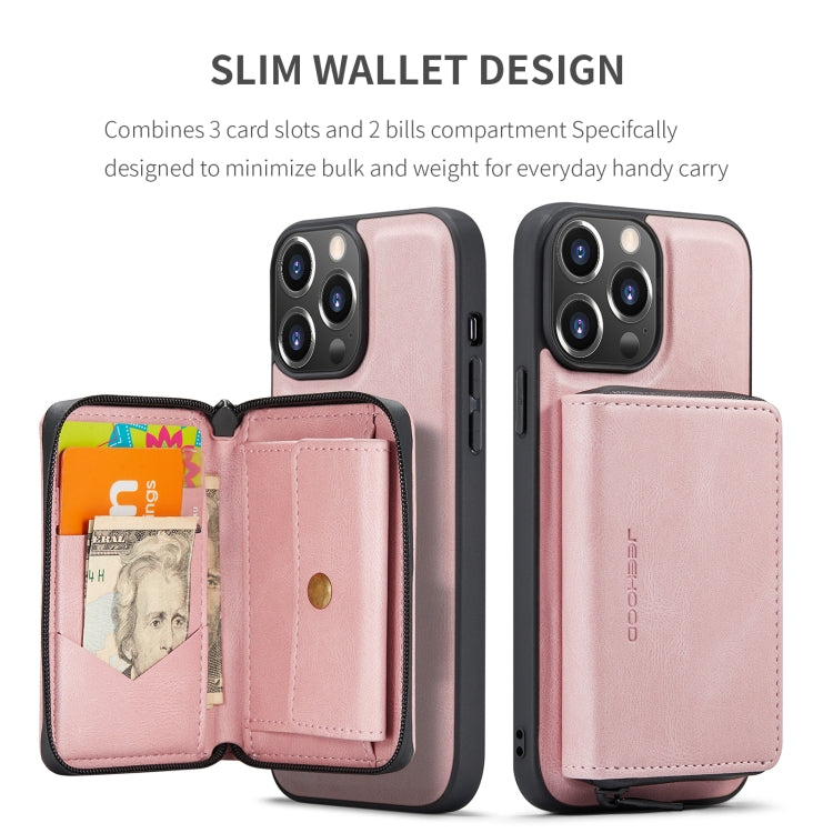 For iPhone 15 Pro Max JEEHOOD Magnetic Zipper Wallet Leather Phone Case(Pink) - HoMEdemic™ 