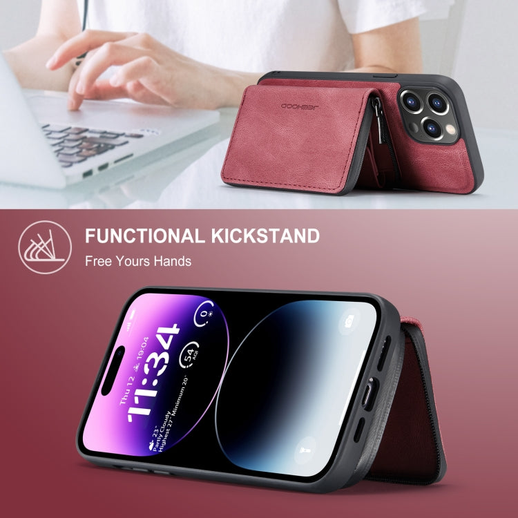 For iPhone 15 Pro JEEHOOD Magnetic Zipper Wallet Leather Phone Case(Red) - HoMEdemic™ 