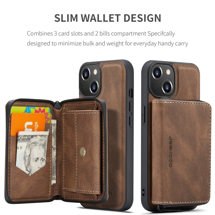 For iPhone 15 Plus JEEHOOD Magnetic Zipper Wallet Leather Phone Case(Brown) - HoMEdemic™ 
