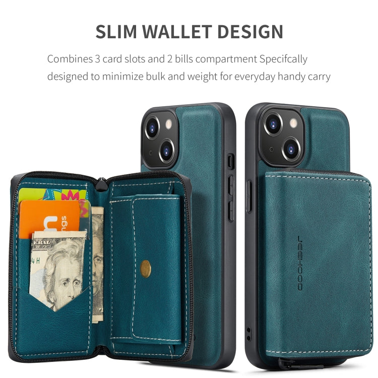For iPhone 15 Plus JEEHOOD Magnetic Zipper Wallet Leather Phone Case(Blue) - HoMEdemic™ 