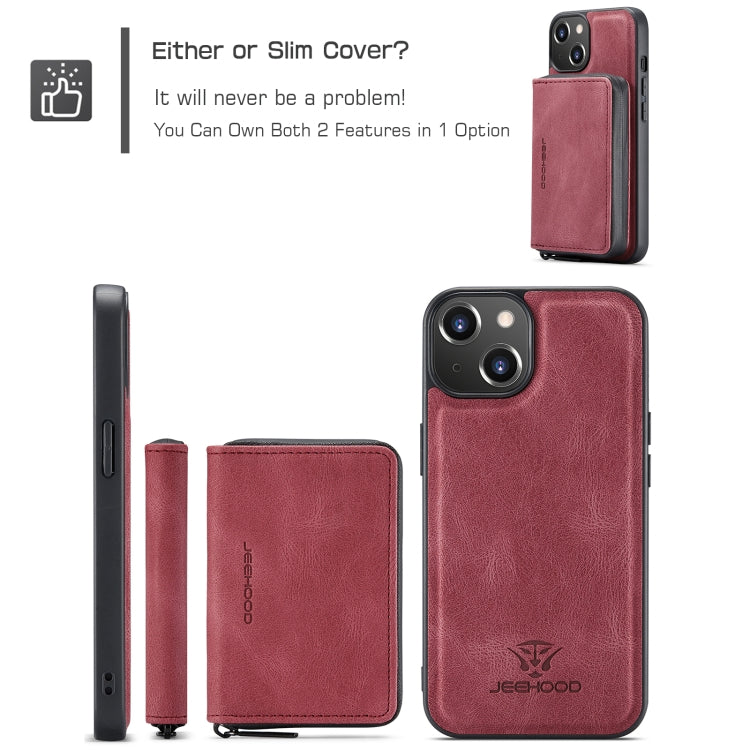 For iPhone 15 Plus JEEHOOD Magnetic Zipper Wallet Leather Phone Case(Red) - HoMEdemic™ 