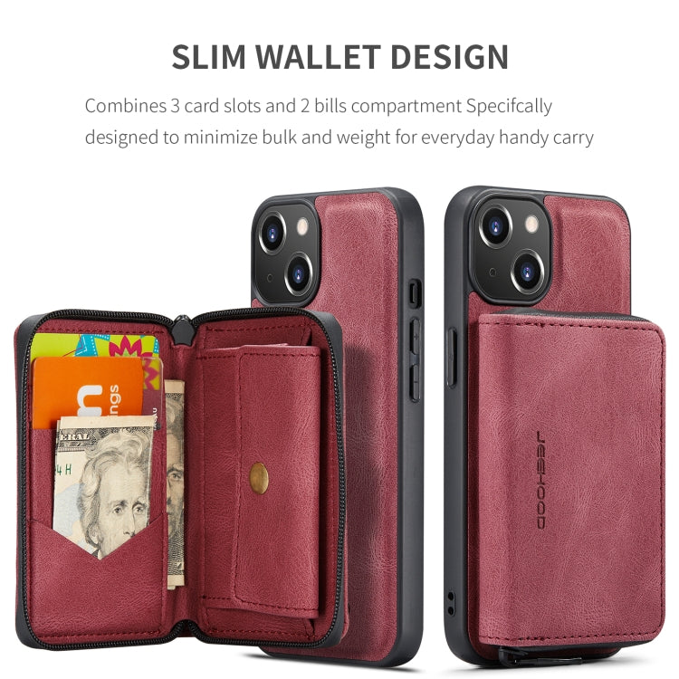 For iPhone 15 Plus JEEHOOD Magnetic Zipper Wallet Leather Phone Case(Red) - HoMEdemic™ 
