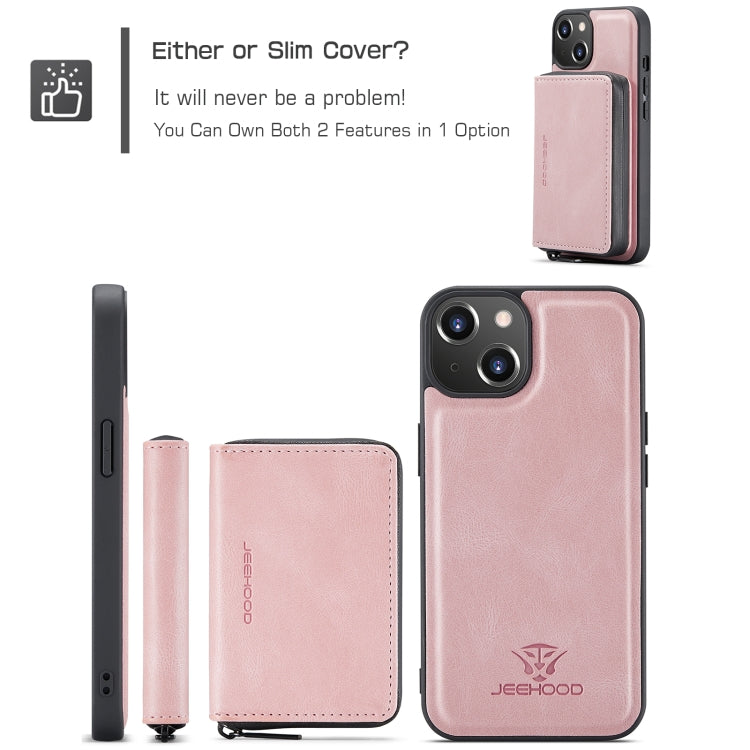 For iPhone 15 Plus JEEHOOD Magnetic Zipper Wallet Leather Phone Case(Pink) - HoMEdemic™ 