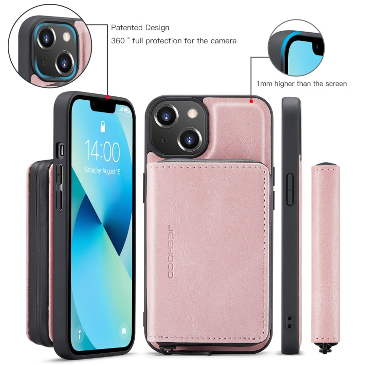 For iPhone 15 Plus JEEHOOD Magnetic Zipper Wallet Leather Phone Case(Pink) - HoMEdemic™ 