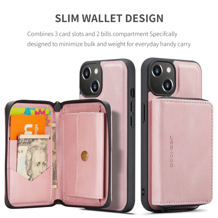 For iPhone 15 Plus JEEHOOD Magnetic Zipper Wallet Leather Phone Case(Pink) - HoMEdemic™ 