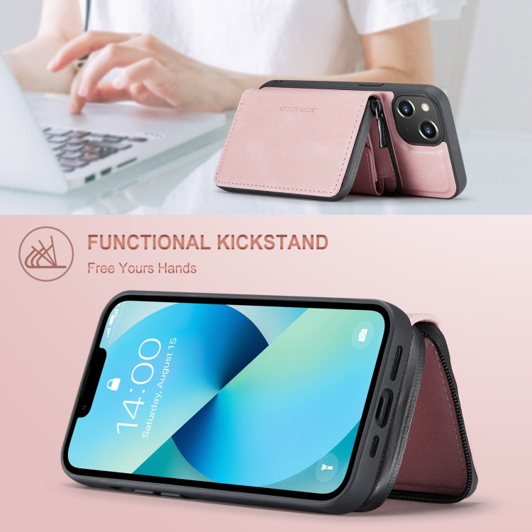 For iPhone 15 Plus JEEHOOD Magnetic Zipper Wallet Leather Phone Case(Pink) - HoMEdemic™ 