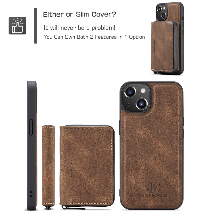 For iPhone 15 JEEHOOD Magnetic Zipper Wallet Leather Phone Case(Brown) - HoMEdemic™ 