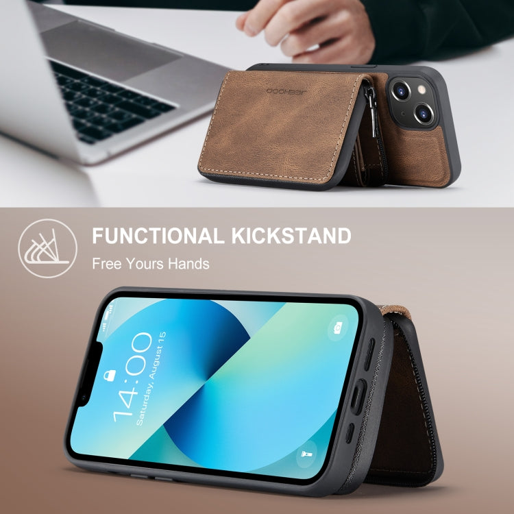 For iPhone 15 JEEHOOD Magnetic Zipper Wallet Leather Phone Case(Brown) - HoMEdemic™ 