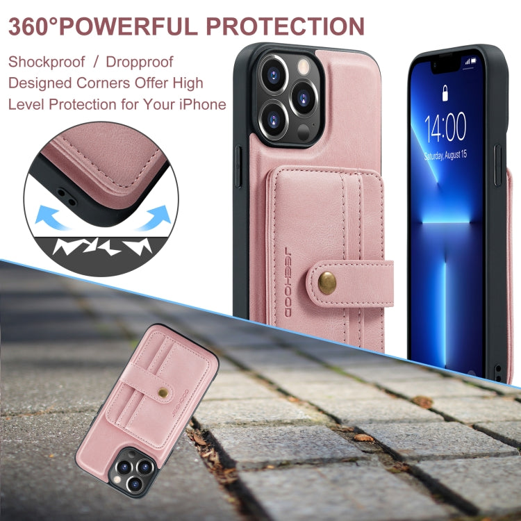 For iPhone 15 Pro Max JEEHOOD RFID Blocking Anti-Theft Magnetic PU Phone Case(Pink) - HoMEdemic™ 