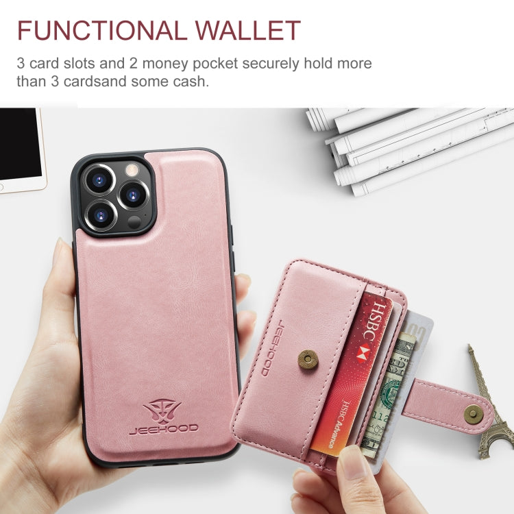 For iPhone 15 Pro Max JEEHOOD RFID Blocking Anti-Theft Magnetic PU Phone Case(Pink) - HoMEdemic™ 
