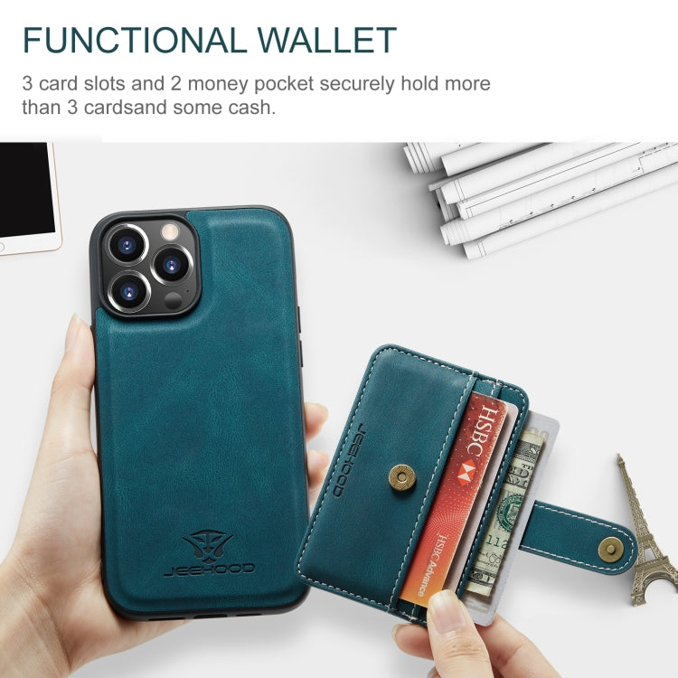 For iPhone 15 Pro Max JEEHOOD RFID Blocking Anti-Theft Magnetic PU Phone Case(Blue) - HoMEdemic™ 