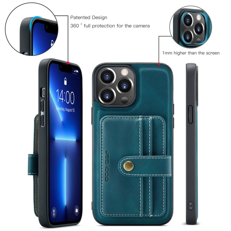 For iPhone 15 Pro Max JEEHOOD RFID Blocking Anti-Theft Magnetic PU Phone Case(Blue) - HoMEdemic™ 