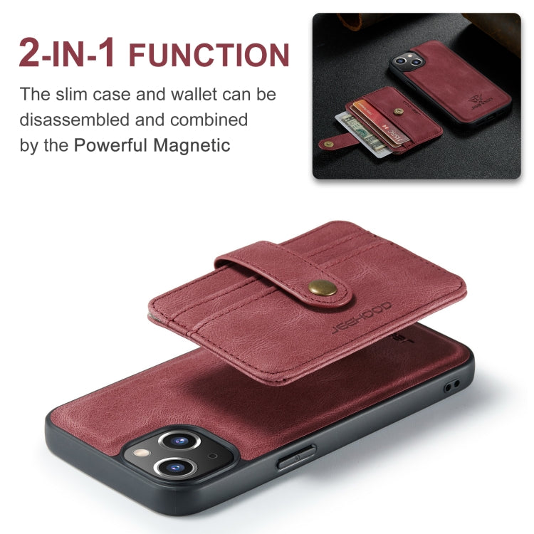 For iPhone 15 Plus JEEHOOD RFID Blocking Anti-Theft Magnetic PU Phone Case(Red) - HoMEdemic™ 