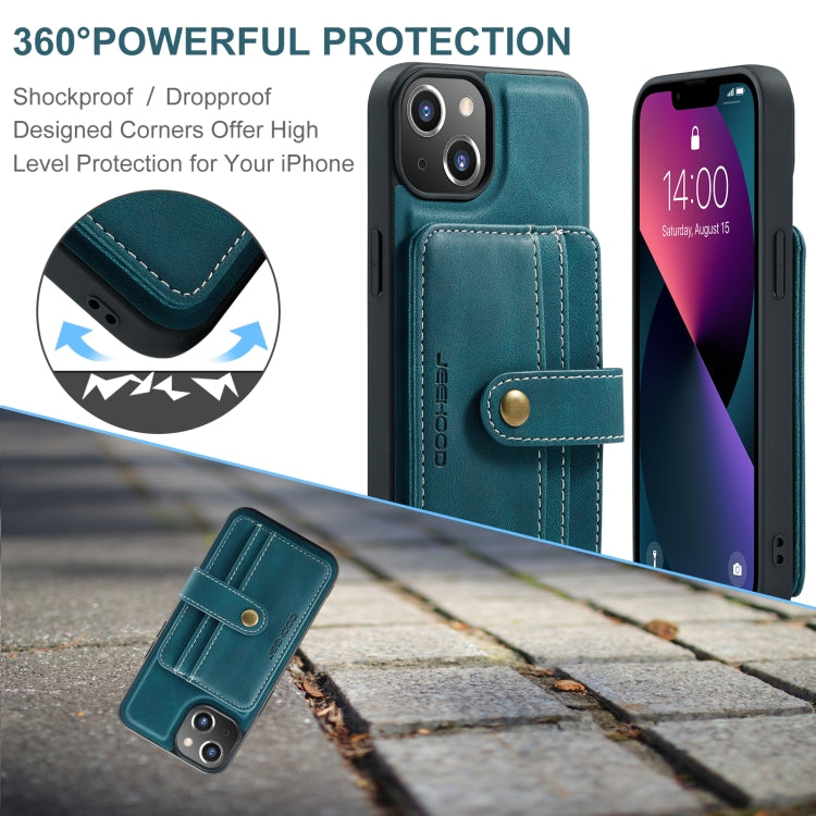For iPhone 15 Plus JEEHOOD RFID Blocking Anti-Theft Magnetic PU Phone Case(Blue) - HoMEdemic™ 