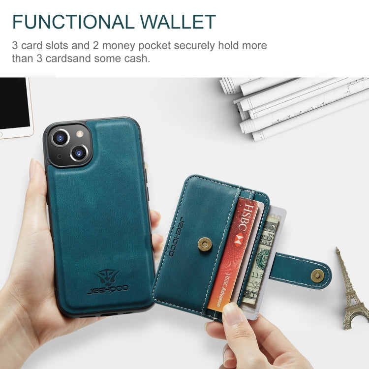 For iPhone 15 Plus JEEHOOD RFID Blocking Anti-Theft Magnetic PU Phone Case(Blue) - HoMEdemic™ 