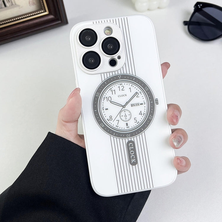 For iPhone 15 Pro Max Clock Pattern Magnetic Lens Protection Phone Case(White) - HoMEdemic™ 