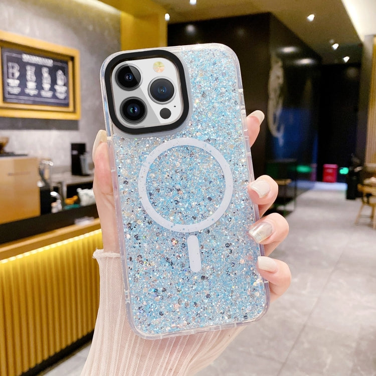 For iPhone 15 Pro Max Gold Armor MagSafe Glitter Epoxy Phone Case(Blue) - HoMEdemic™ 