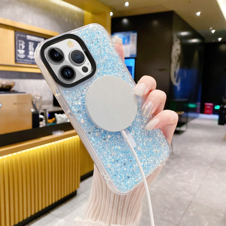 For iPhone 15 Pro Max Gold Armor MagSafe Glitter Epoxy Phone Case(Blue) - HoMEdemic™ 