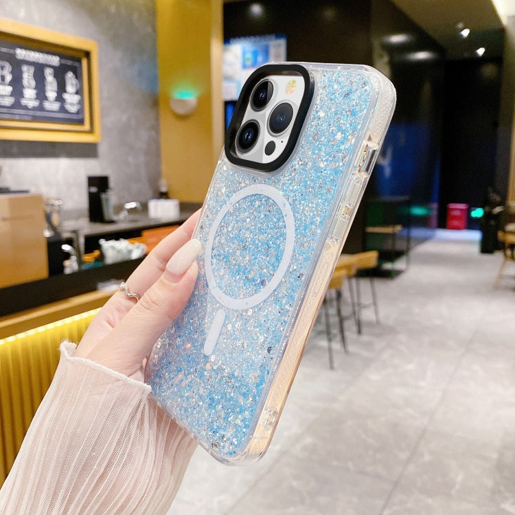 For iPhone 15 Pro Max Gold Armor MagSafe Glitter Epoxy Phone Case(Blue) - HoMEdemic™ 