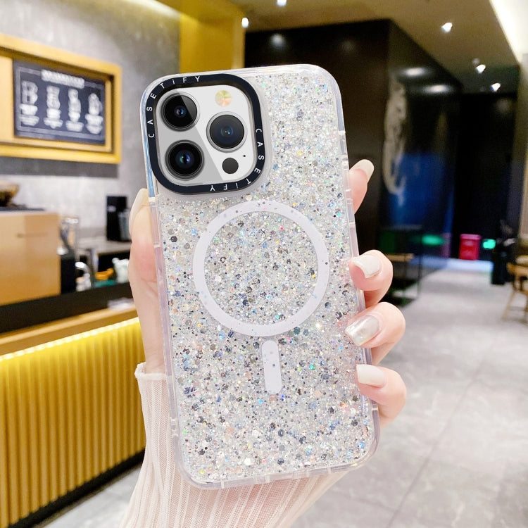 For iPhone 15 Pro Max Gold Armor MagSafe Glitter Epoxy Phone Case(White) - HoMEdemic™ 