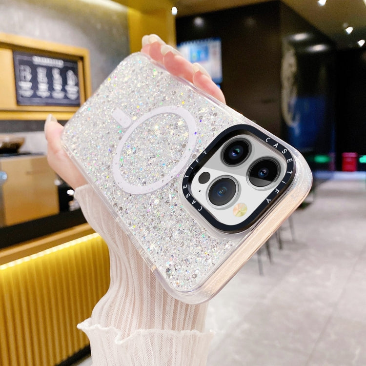 For iPhone 15 Pro Max Gold Armor MagSafe Glitter Epoxy Phone Case(White) - HoMEdemic™ 