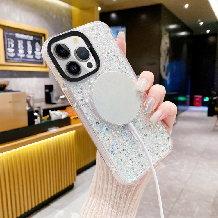 For iPhone 15 Pro Max Gold Armor MagSafe Glitter Epoxy Phone Case(White) - HoMEdemic™ 