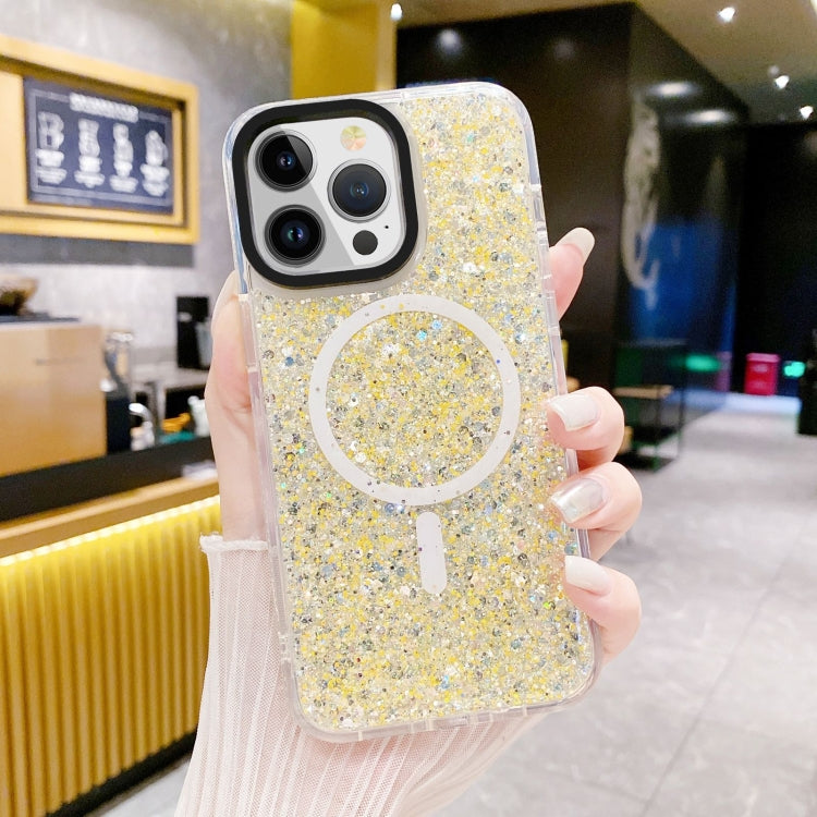 For iPhone 15 Pro Max Gold Armor MagSafe Glitter Epoxy Phone Case(Yellow) - HoMEdemic™ 