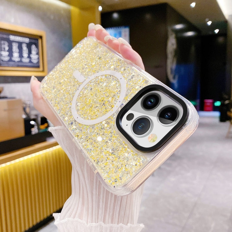 For iPhone 15 Pro Max Gold Armor MagSafe Glitter Epoxy Phone Case(Yellow) - HoMEdemic™ 