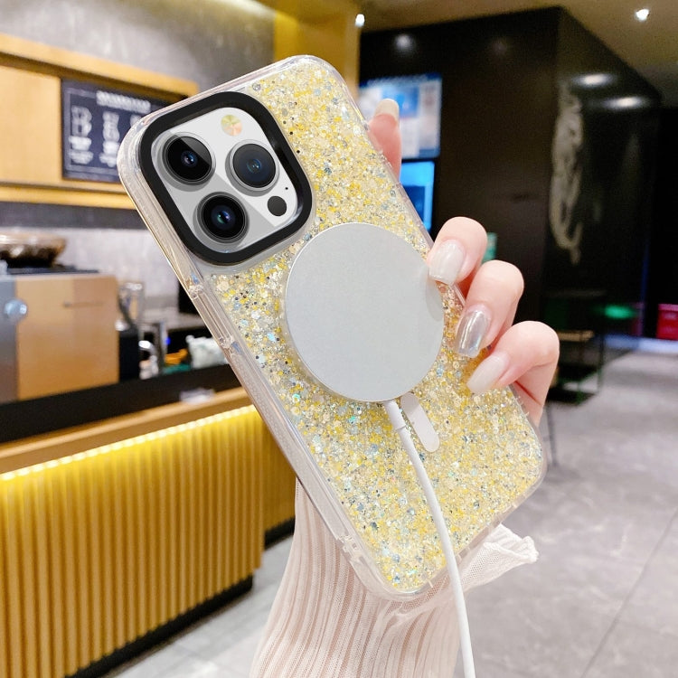 For iPhone 15 Pro Max Gold Armor MagSafe Glitter Epoxy Phone Case(Yellow) - HoMEdemic™ 