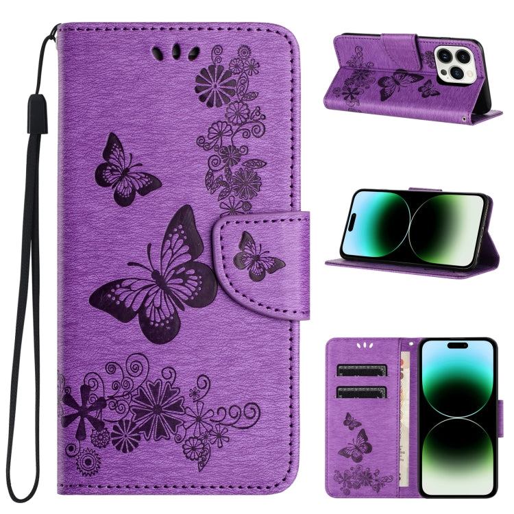 For iPhone 15 Pro Max Butterfly Embossed Flip Leather Phone Case(Purple) - HoMEdemic™ 